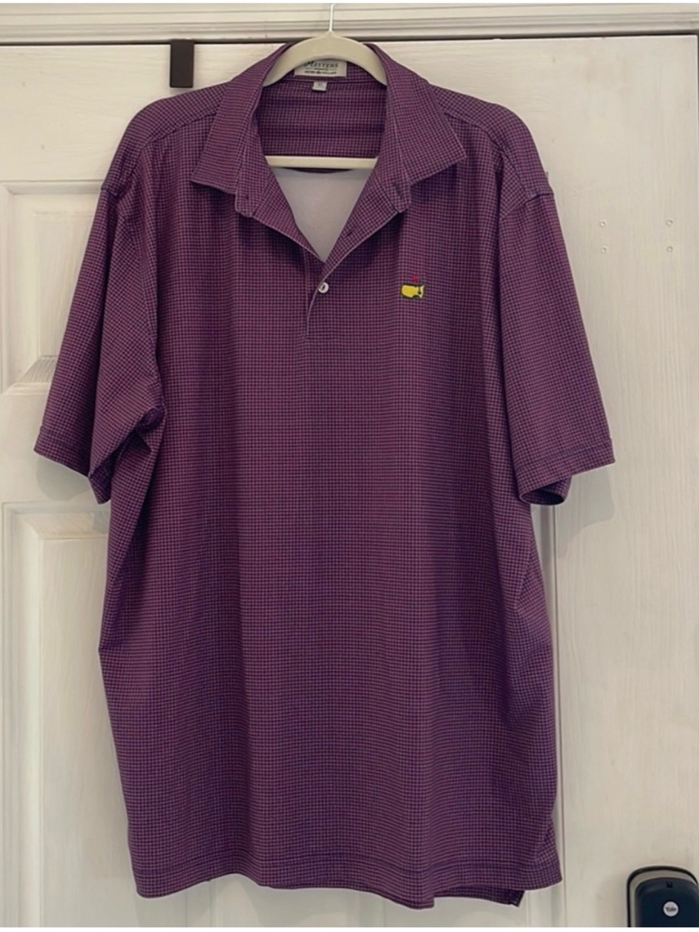 Peter Millar Purple Micro-Check Polo with Yellow Logo
